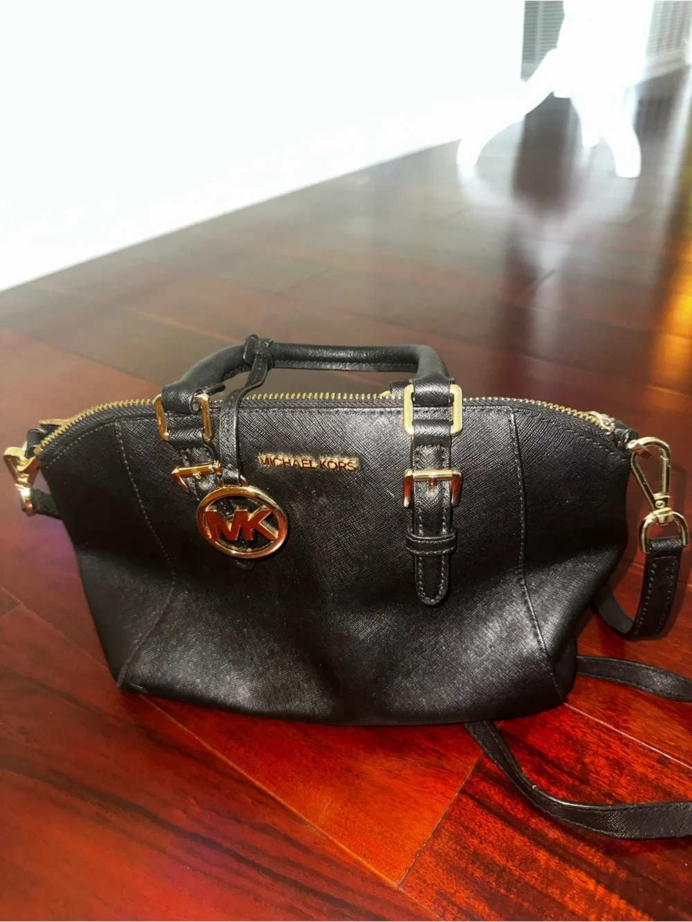 Michael Kors Black Satchel with Gold MK Charm